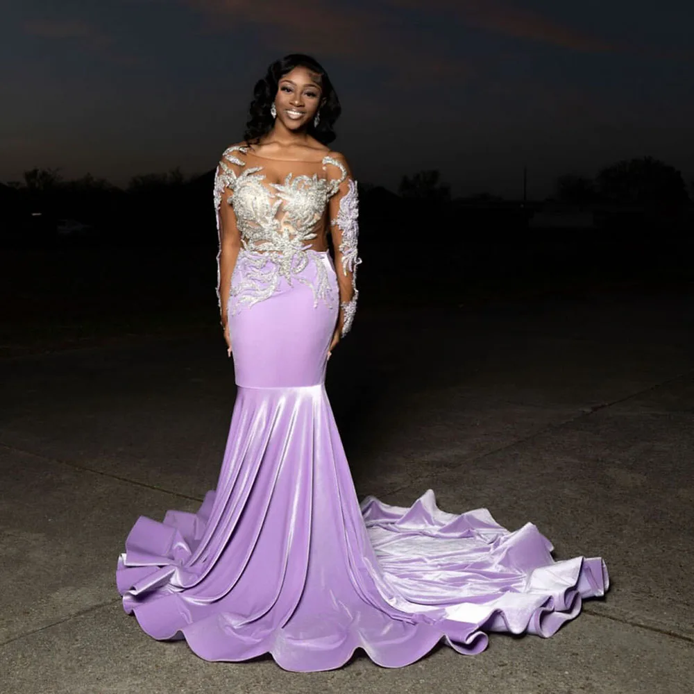 Sexy lila Ballkleider 2025, luxuriöse, applizierte Meerjungfrau-Partykleider, Abendkleid für formelle Anlässe, individuell gestaltet