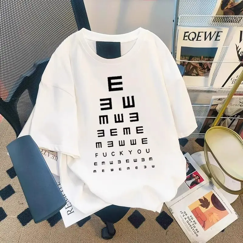 

Men's and women's summer Internet celebrity eye chart niche trendy brand short-sleeved T-shirt 2024 new pure cotton y2k tops