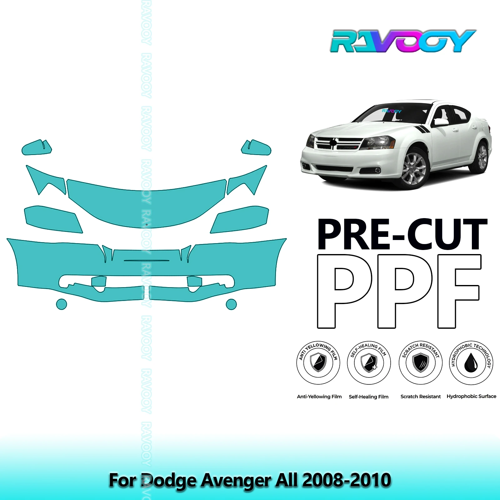 

8.5Mil Precut Paint Protection Film PPF Clear Bra Front Kit For Dodge Avenger All 2008-2010