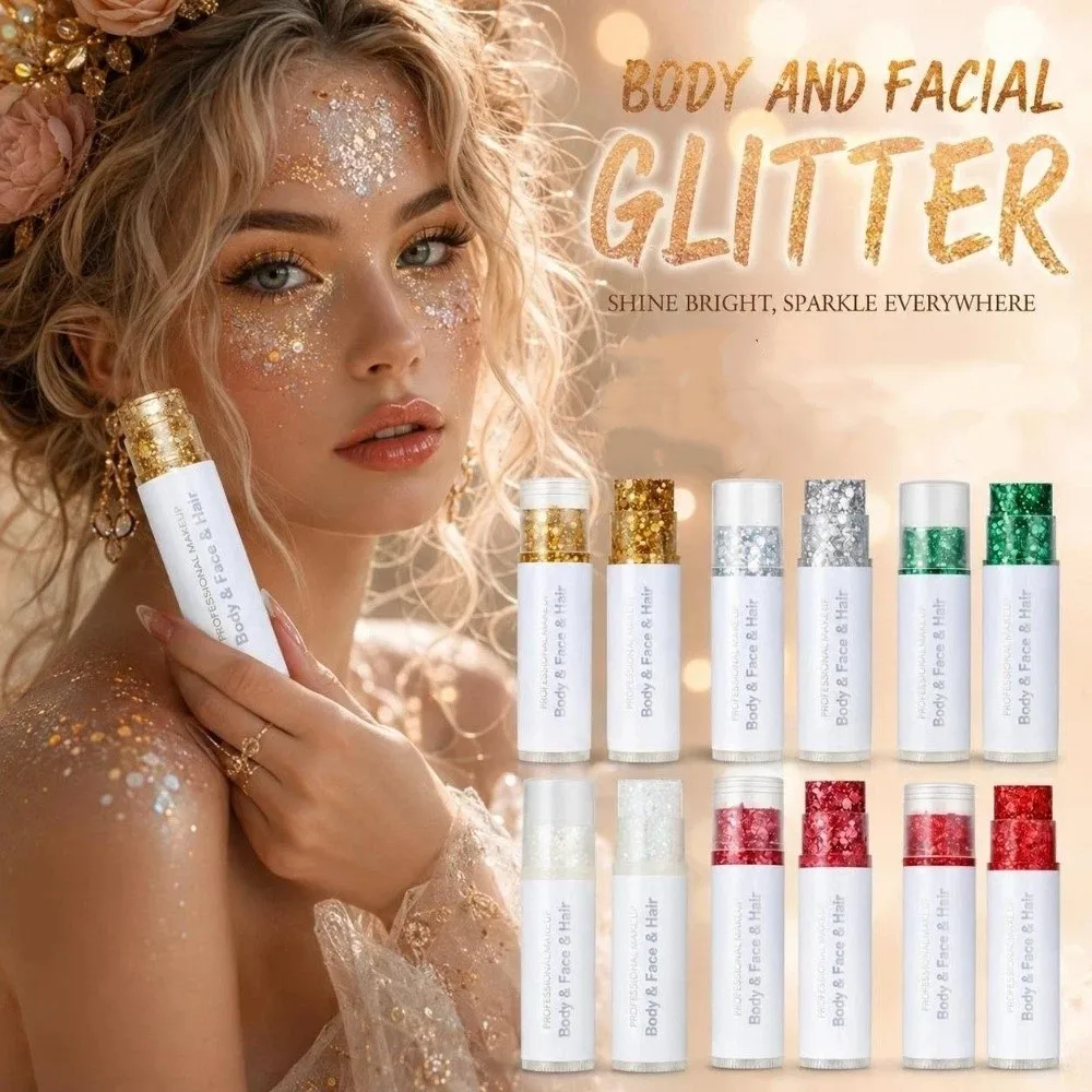 Long-Lasting Shine Body and Facial Glitter Mermaid Shimmer Sequins Gel Glitter Stick Thick Festive Body Art Painting Makeup