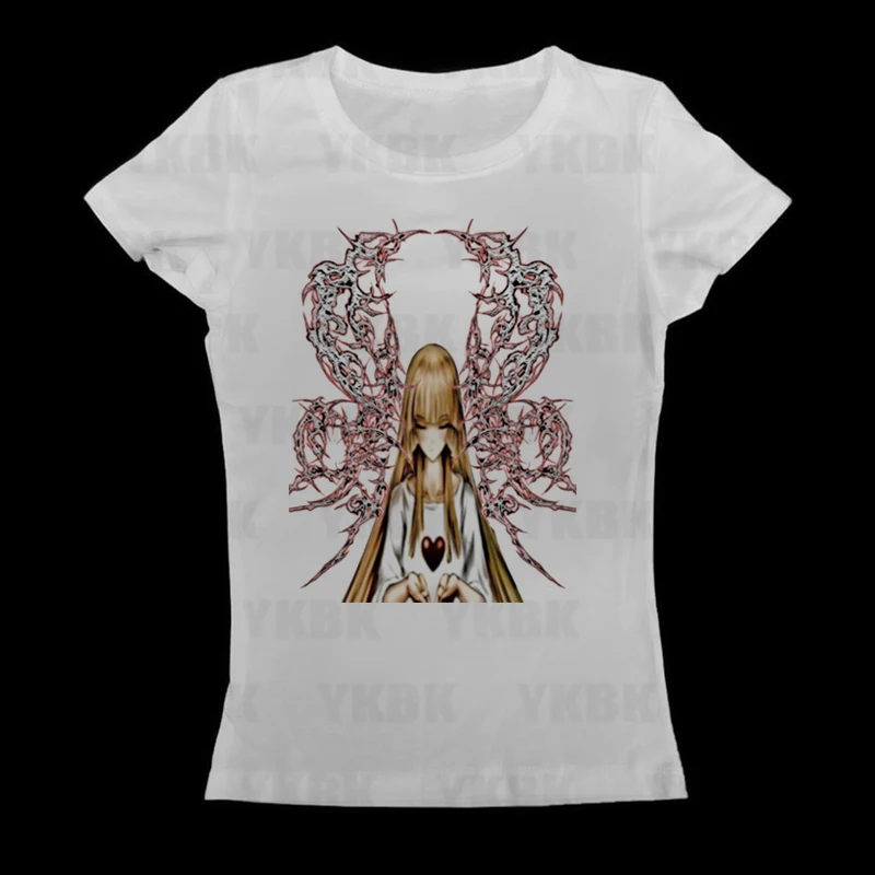 Harajuku Kurzarm T-Shirt Y2k Punk Gothic Anime Print Anime Tops Vintage Frauen Casual Streetwear Emo Mädchen 2000er Jahre Baby Mädchen