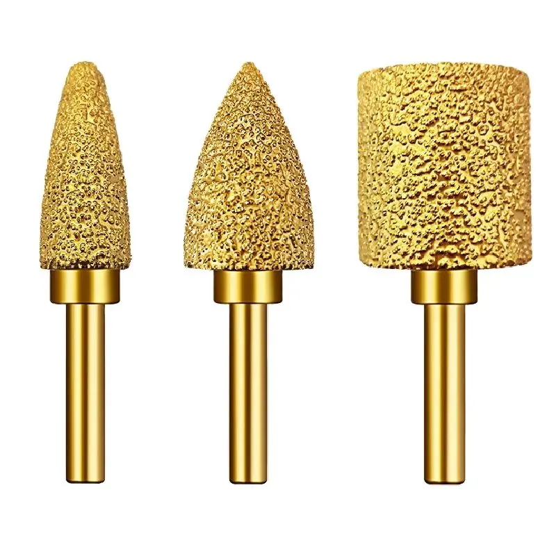Ferramenta de moldagem de aço rebarba vácuo, cabeça soldada, ferro diamante arquivo, pedra dúctil, haste rotativa para polimento, 6mm, 1pc