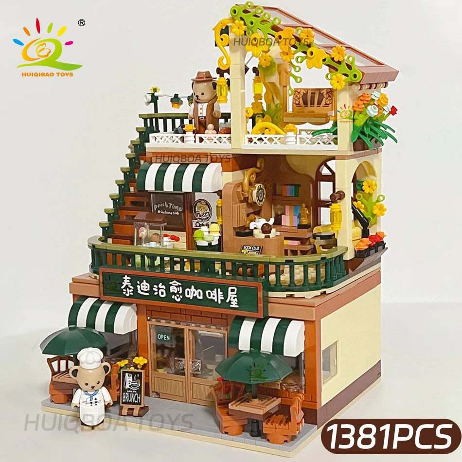 HUIQIBAO 1381PCS City Coffee House Model Building Blocks DIY Street View Shop Architecture Bricks Toys for Children Adult Gift