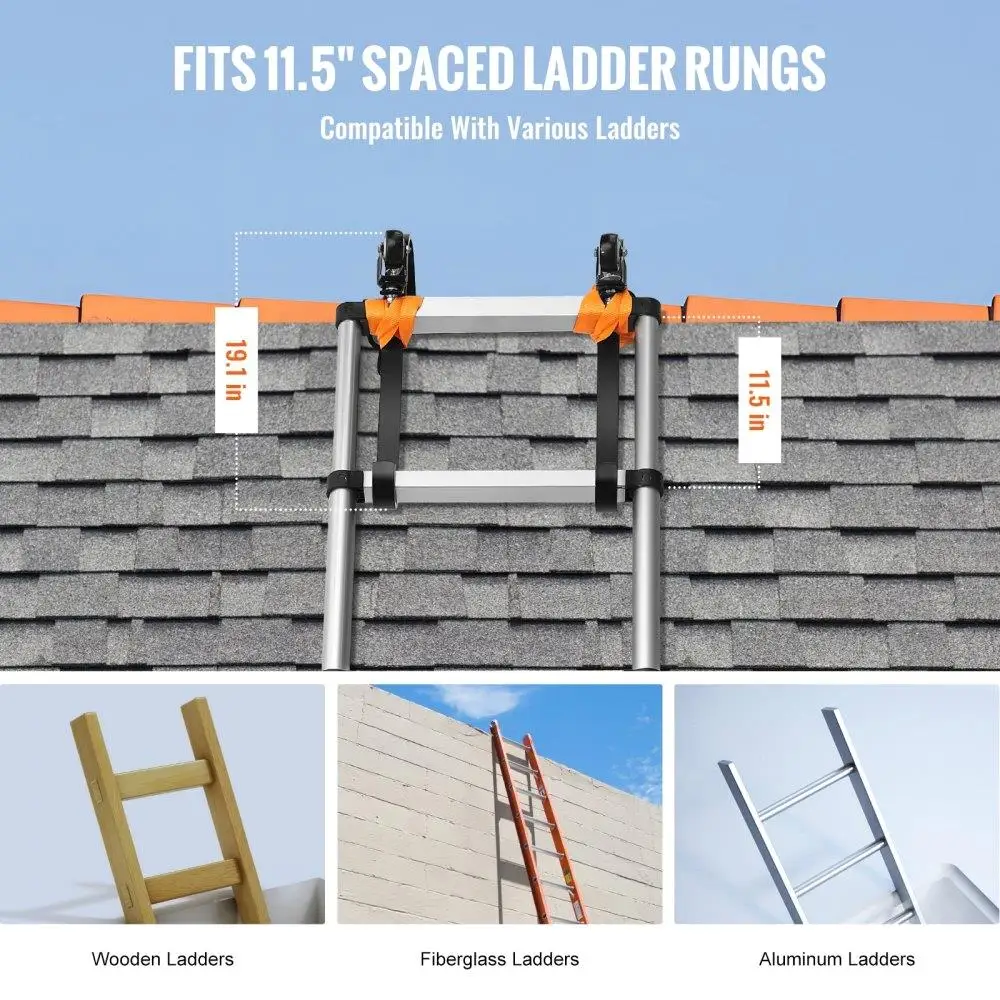 Ladder Roof Hook Stabilizer 2-Pack with Fixed Wheel Swivel Bar Steel