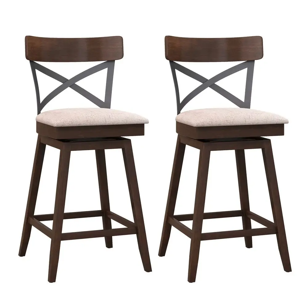 

Bar Stool Set of 2, 25 Inch Swivel Ergonomic Counter Height Chairs with Cushioned Seat, Open X Back amp Footrest, 2 PCS Wooden