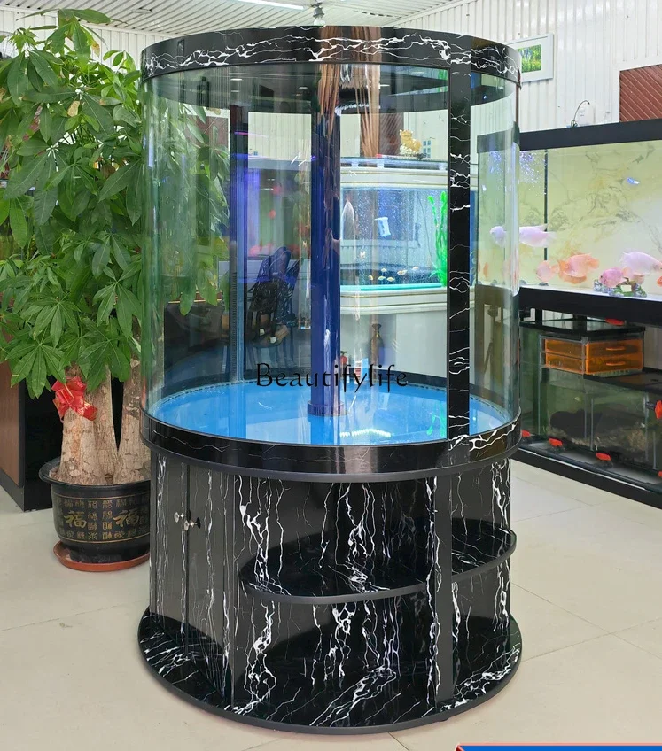 Cylindrical Fish Tank Living Room Aquarium Glass Ecological Large Bottom Filter Change Water