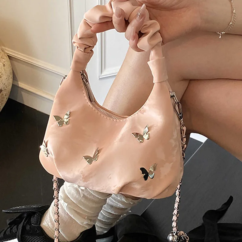 

High-grade Bow Decorate Pleated Handbags Women Summer Fashion Chains Crossbody Bag Female Soft Leather New Phone Pouch