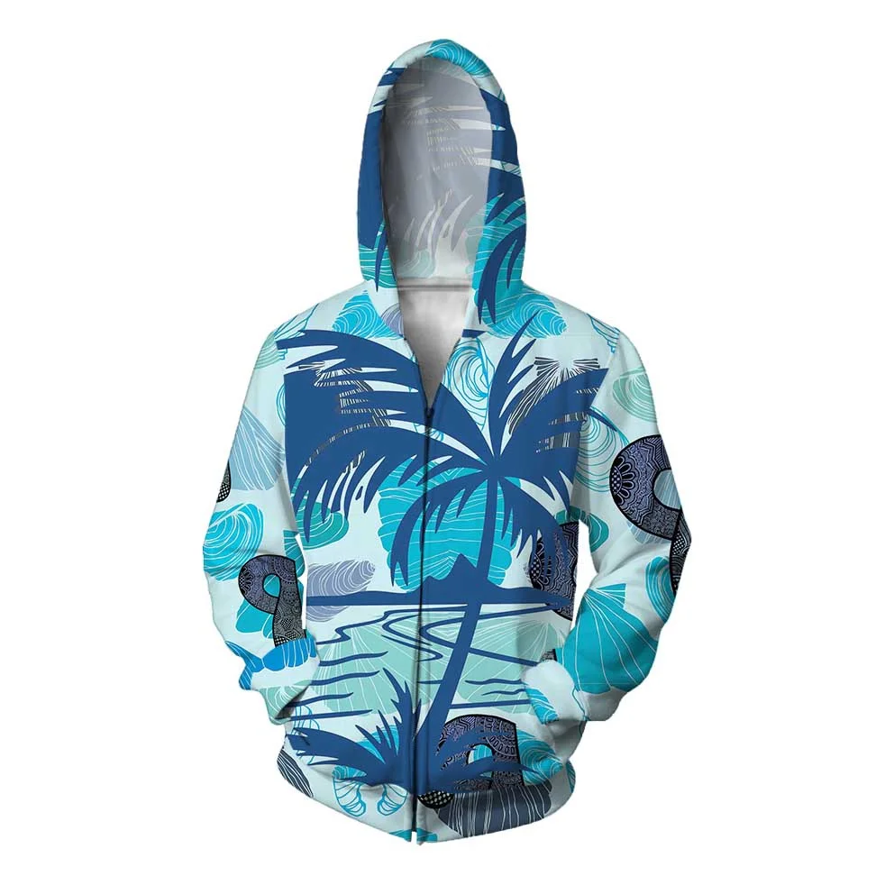 

Hawaii Coconut Tree Print Men's Fall Streetwear Sweatshirts For Men Fashionable Loose Casual Hoodie Y2k Clothes Zip Up Hoodies