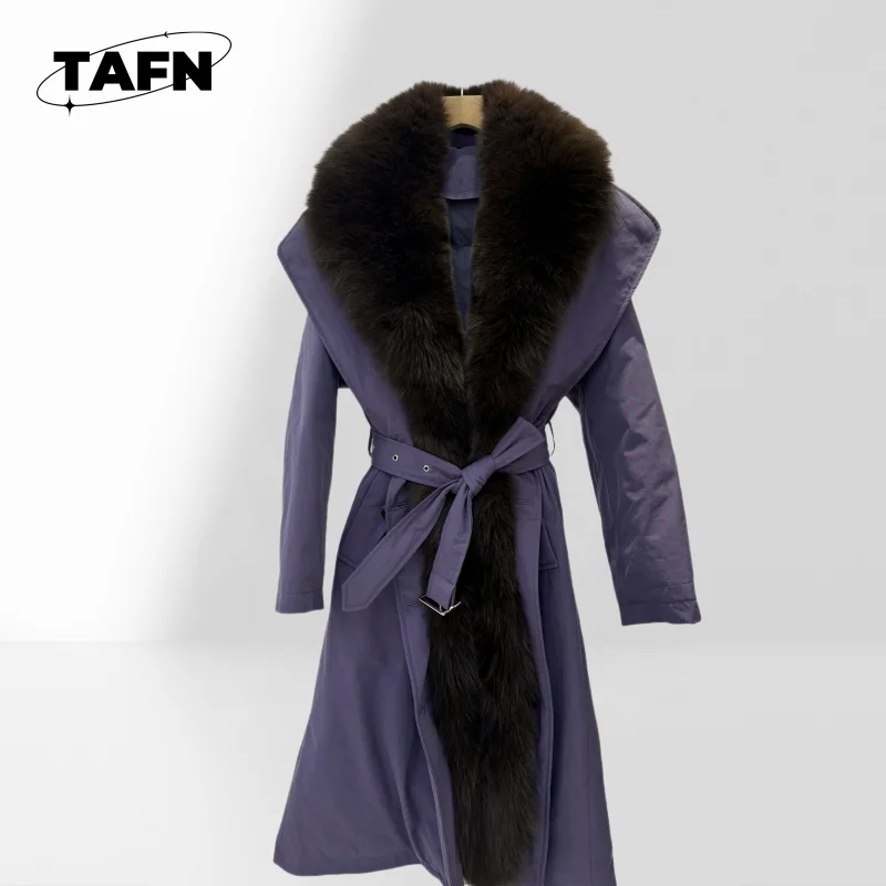 

Stylish Women's Long Sleeve Trench Jacket Fashionable Women's Lapel Trench Coat Soft Mid-Length Coat with Belt AK0504