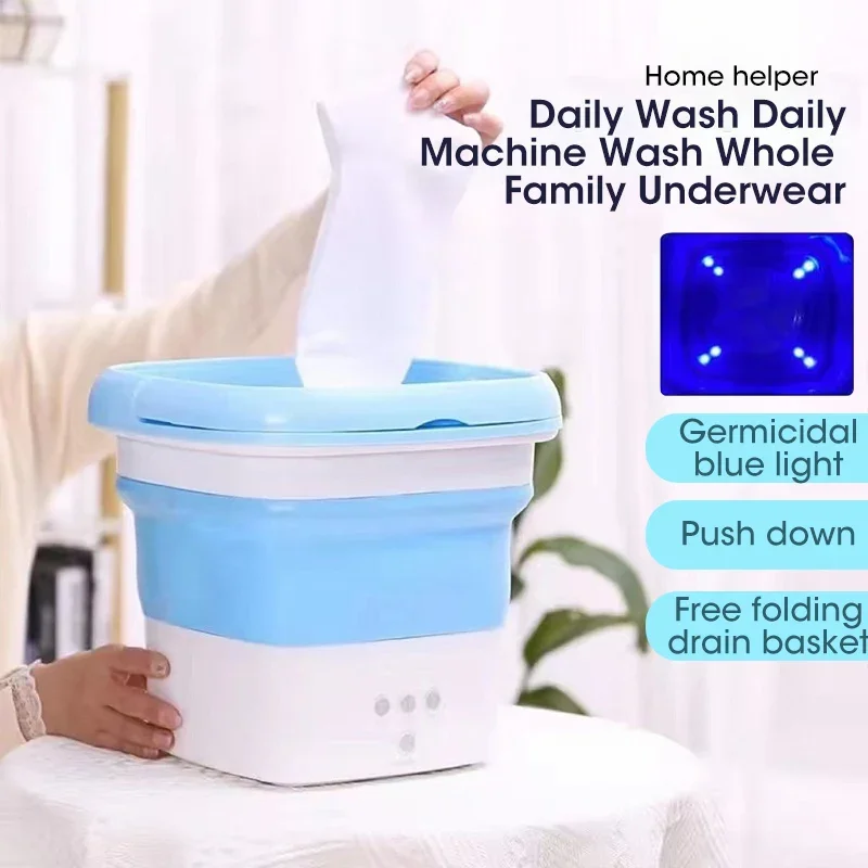 Portable Mini Folding Washing Machine Home Cleaning Bucket Wash Underwear Sock With Dehydration For Travel