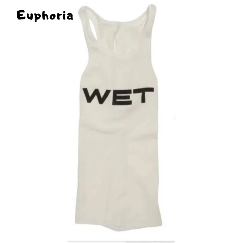 Euphoria Shoujo Kpop White Crop Top Women 2025 Spring Sleeveless Wet Letter Print Super Stars Same Style Tank Theatrical Costume