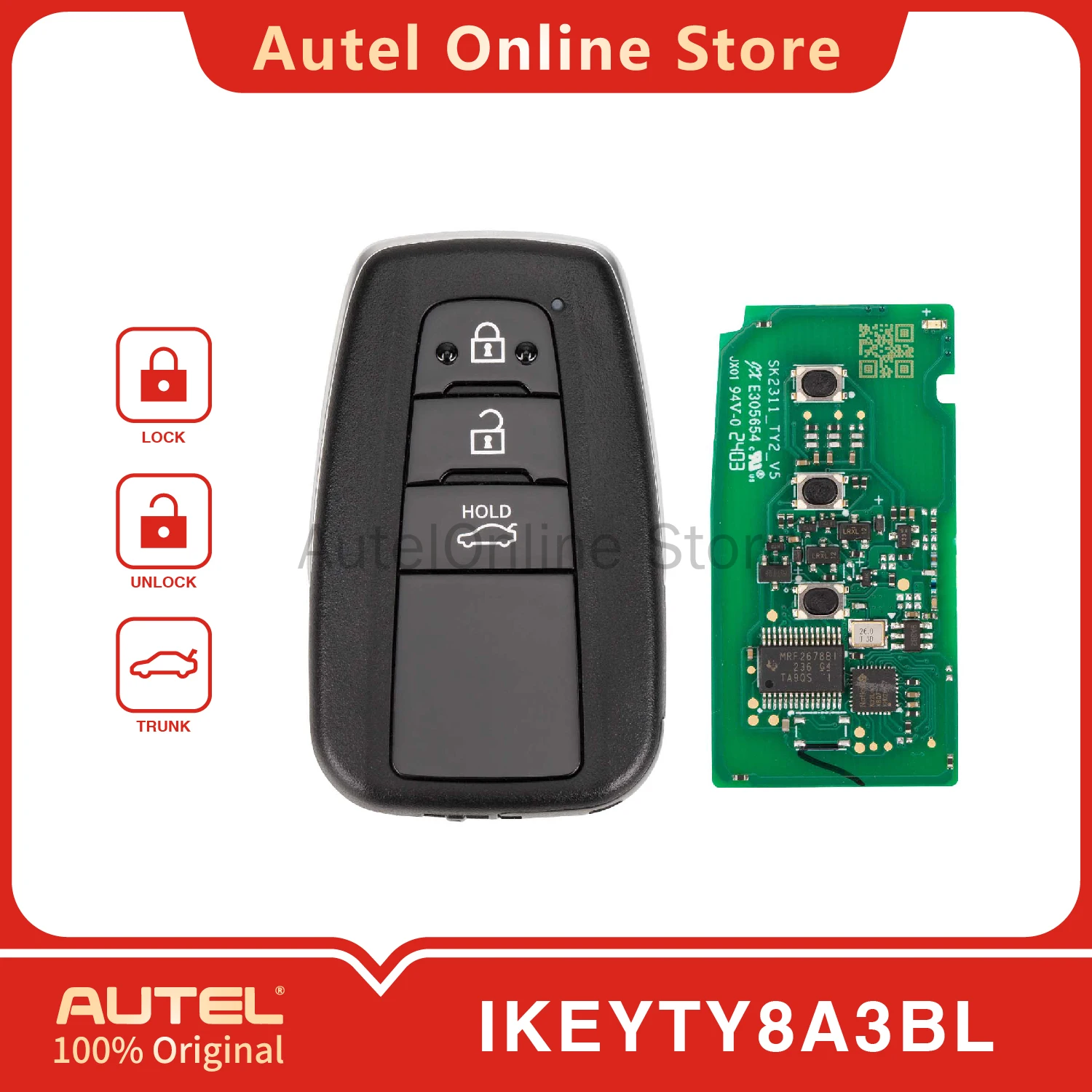 AUTEL IKEYTY8A3BL 3 Knoppen Universele Slimme Afstandsbediening Sleutel voor KM100/IM508/IM608 voor Toyota