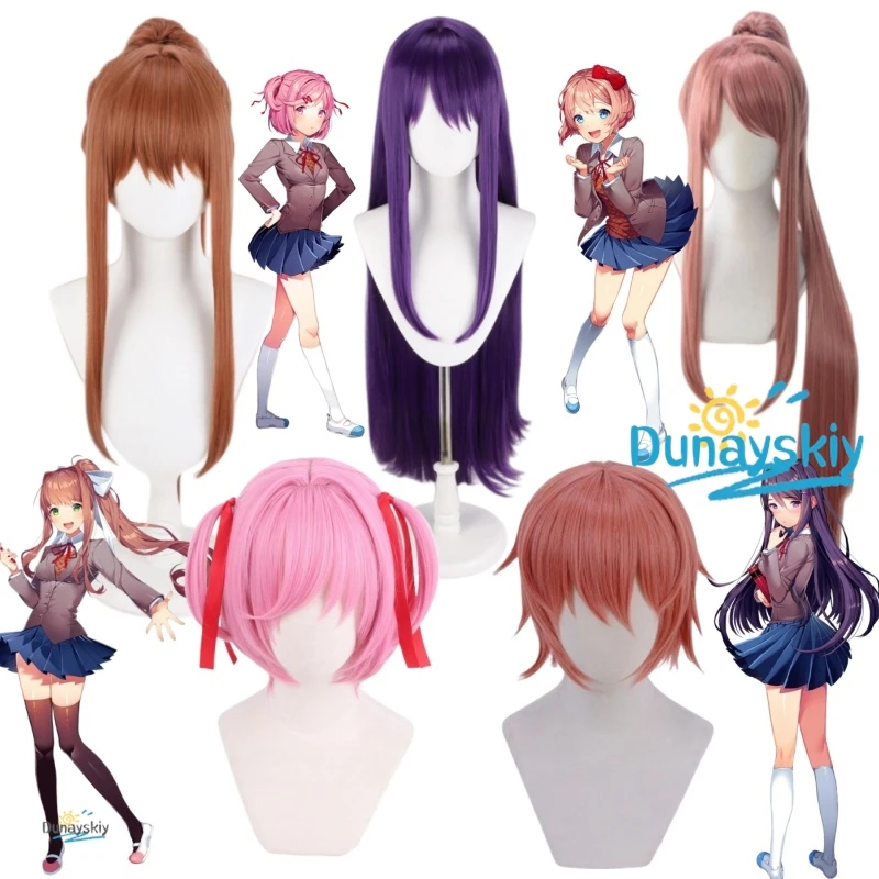 

Anime Doki Doki Literature Club Character Cosplay Hair Wig Natsuki Monika Yuri Sayori Natural Looking Headwear Cosplay Party