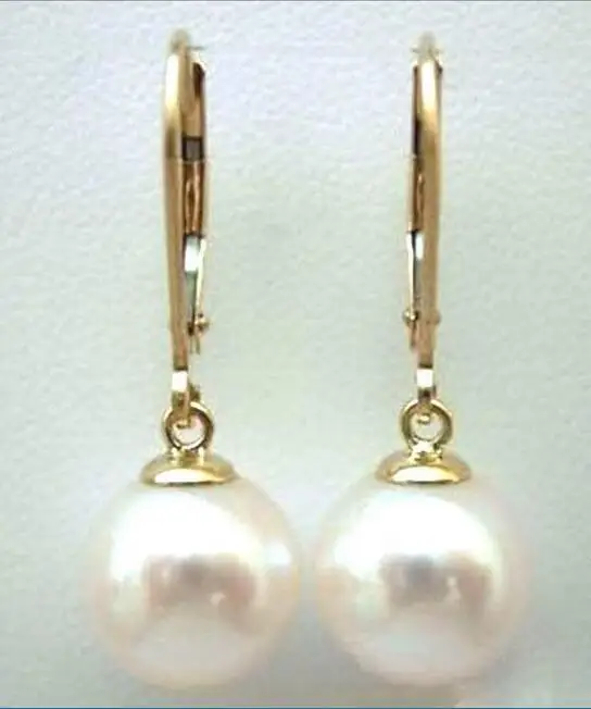 

NEW HUGE AAA+10MM PERFECT ROUN SOUTH SEA WHITE PEARL EARRINGs 14K SOLID GOLD