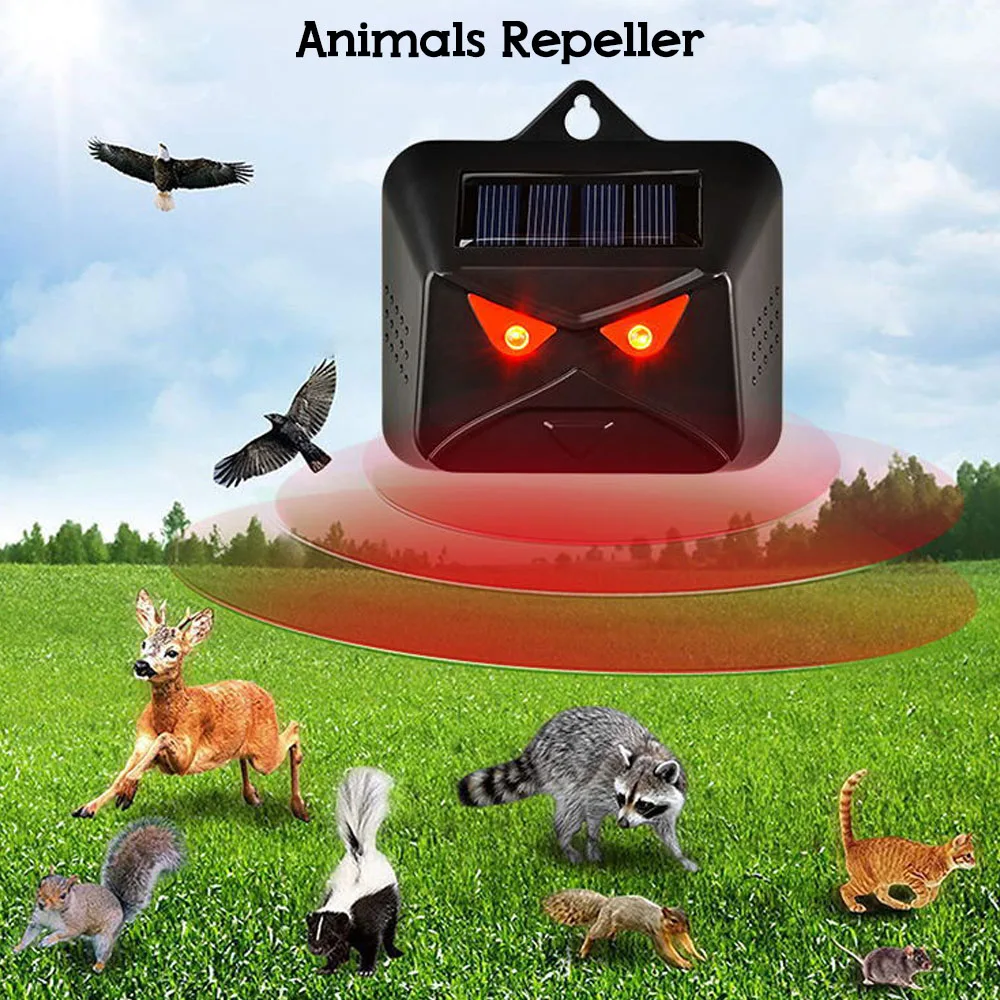 Multi-silicon Solar Panel Battery Dual Powered Animals Repeller Dog Bird Repeller Red LED Light Flashing Repellent Deterrent Dev