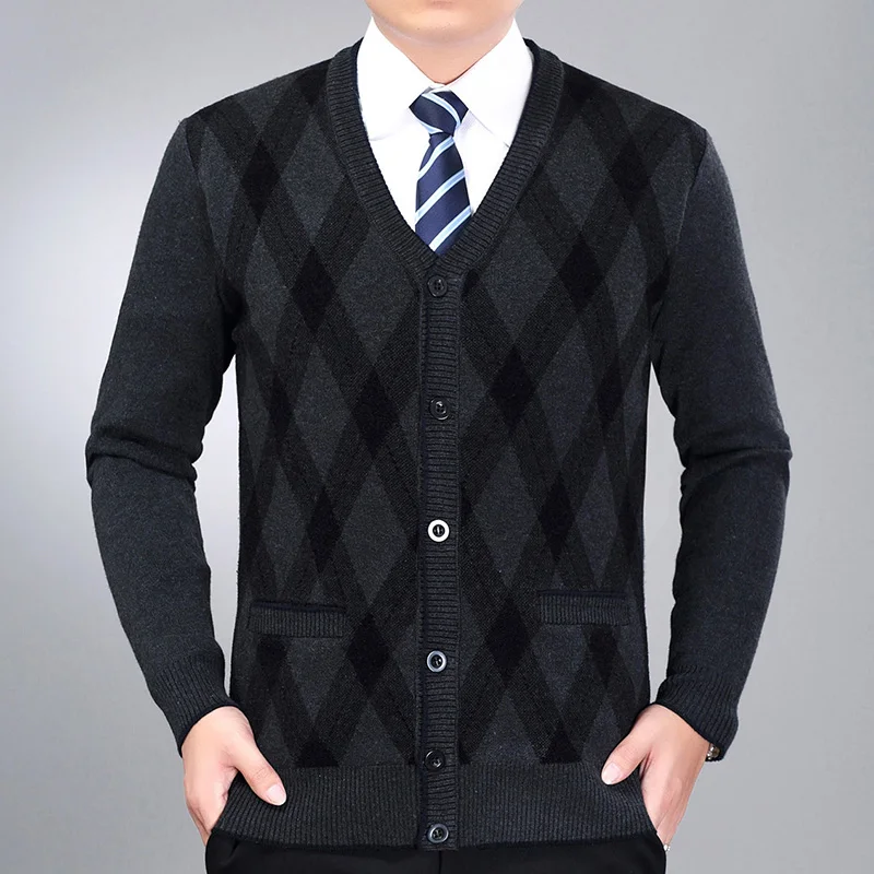 

Мужской трикотаж с V-образным вырезом, двойной вязкой, деловой, формальный, для ношения под одеждой, осенне-зимний, теплый, повседневный, модный, с ромбовидным узором...