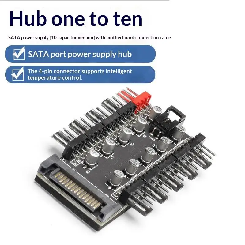 10 Port 4Pin PWM PC Fan Hub SATA Power Splitter for Desktop PC Case Internal Cooling Management
