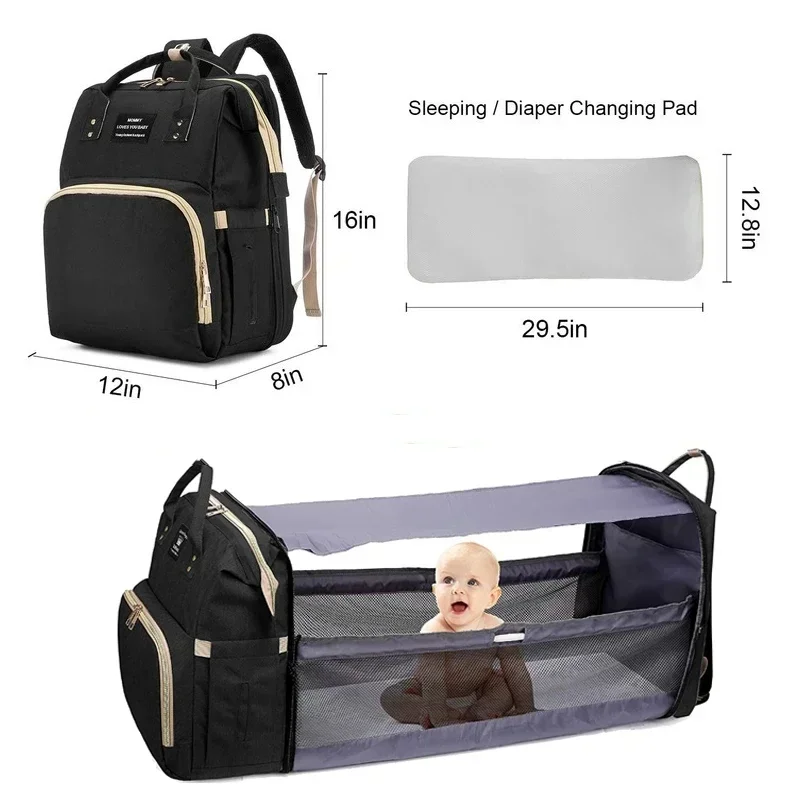 Portable Mommy Baby Diaper Bag Backpack Changing Pad Fashion Backpack USB Interface Babies Bags Station