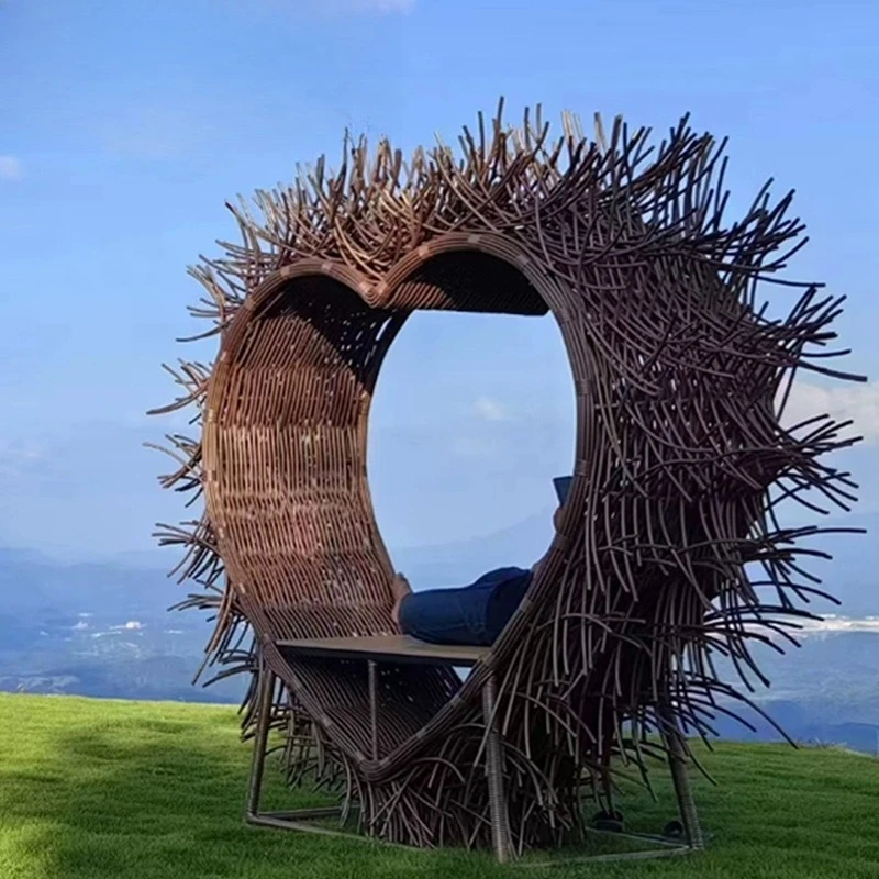 Outdoor swing chair Internet celebrity scenic spot clock in creative love with lights nest, decorative photo props nest