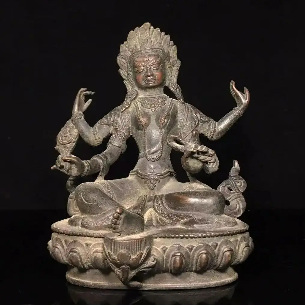 Old Qing Dyansty copper sitting Lotus Buddha statue,Handmade