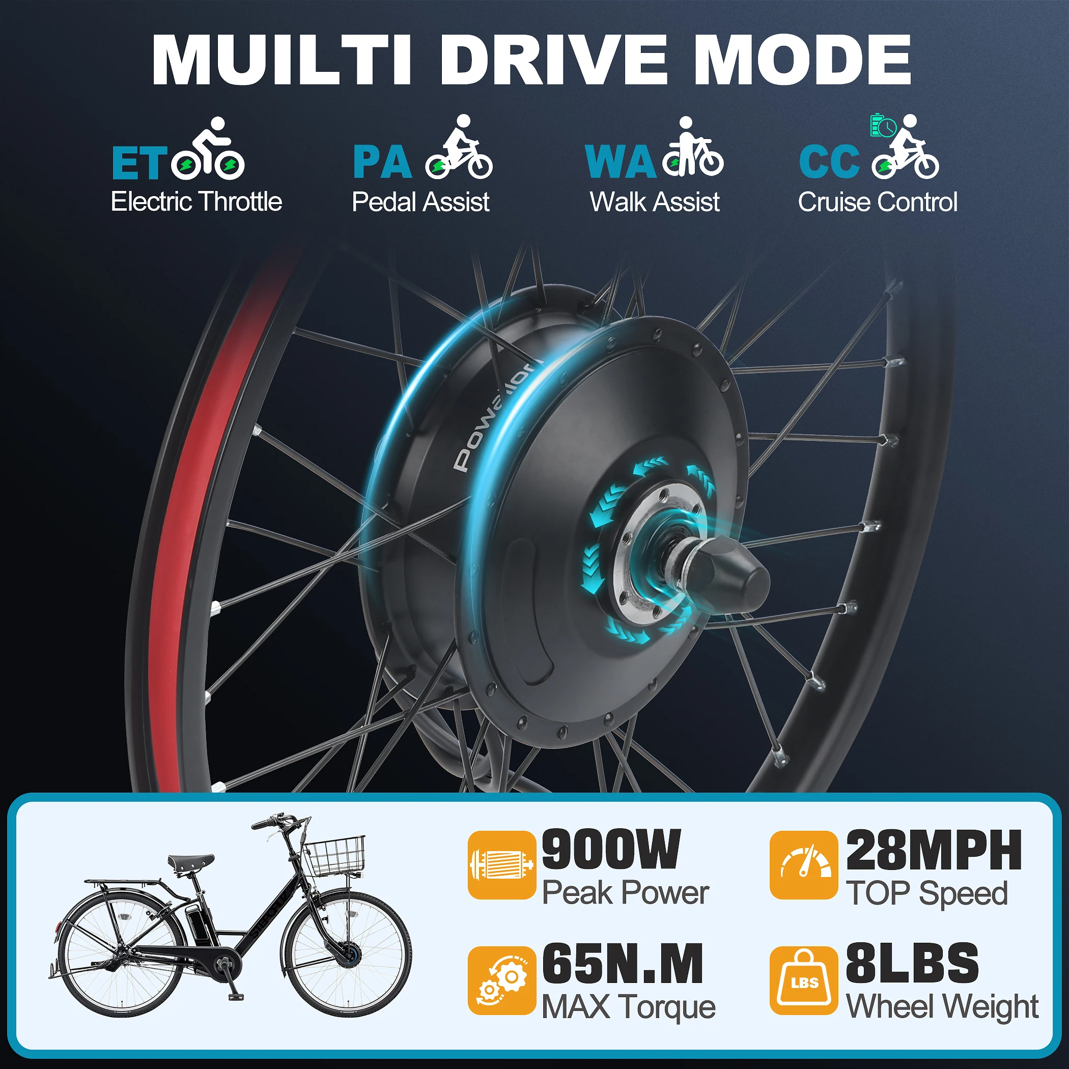 Front Wheel Ebike Conversion Kit, Convert bike to Electric Bicycle with 48V 500W Front Hub Motor, 900W Peak Power, 28mph Speed