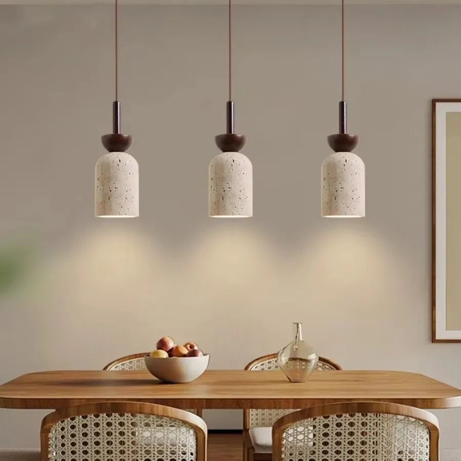 Home Decor LED Pendant Light Fixture Bar Loft Indoor Bedroom Nordic Modern Wood Wire Adjustable Yellow Cave Stone Hang Lamp