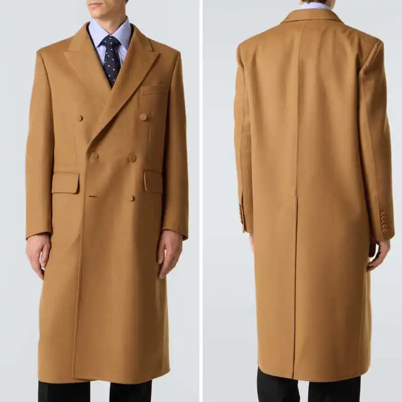 

Красивое шерстяное пальто, мужская зимняя длинная куртка с остроконечными лацканами, умная повседневная двубортная теплая куртка с карманами