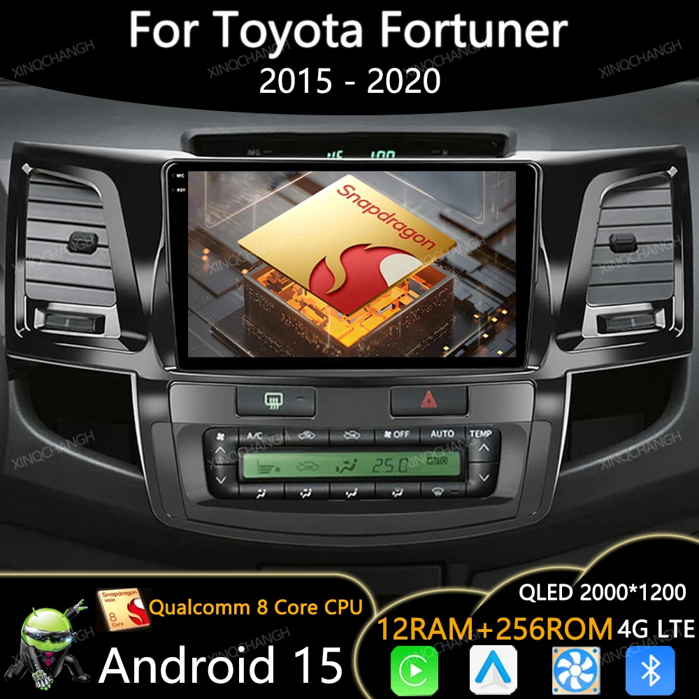 راديو سيارة أندرويد 15 لسيارة تويوتا فورتشنر هايلكس ريفو فيجو 2007 - 2015 Carplay Auto 2DIN مشغل فيديو ستيريو الوسائط المتعددة كوالكوم