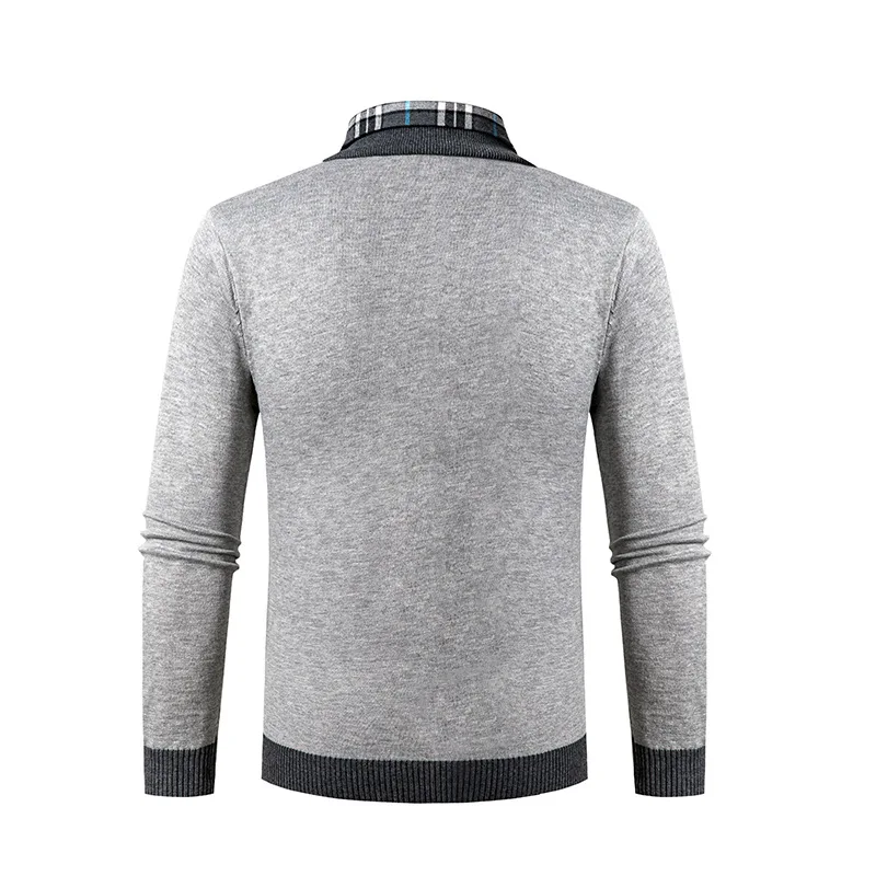 2024 Spring New Men\'s Three Button Fake Two Piece Sweater Men\'s Casual Loose Shirt Collar Knitted Sweater man clothes