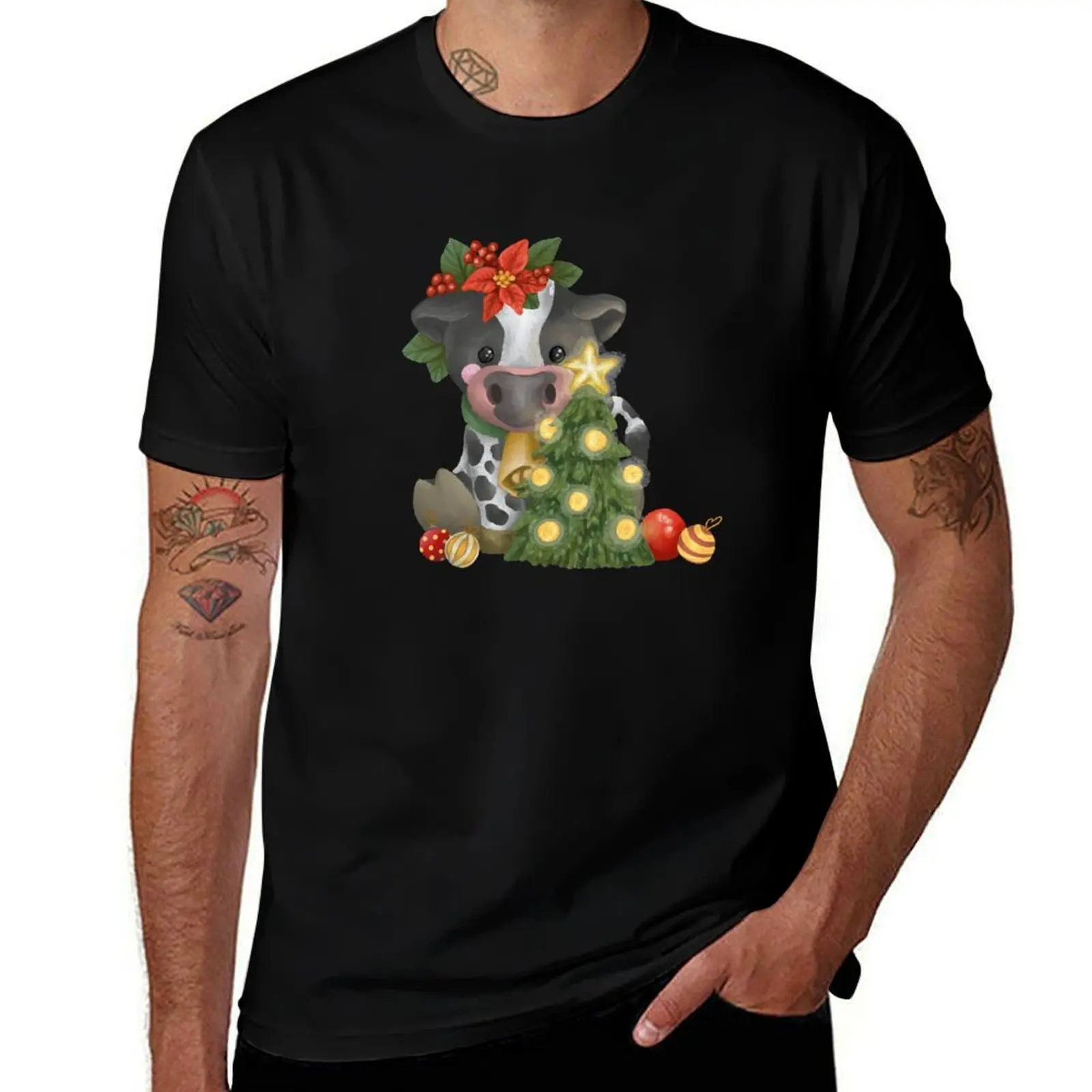 

Merry Christmas cow T-Shirt Basic Short Sleeve T-Shirt for Men