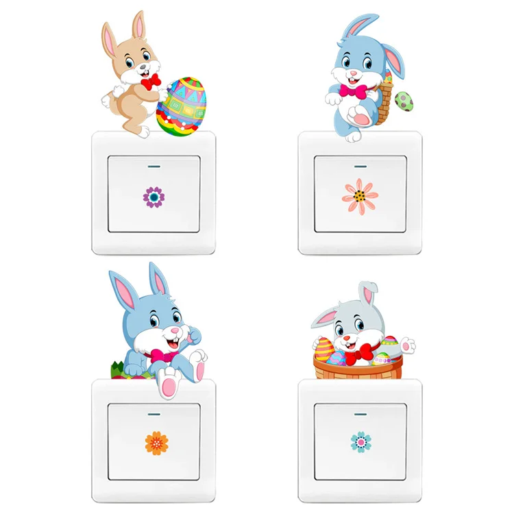 Cartoon Osterhase Schalteraufkleber Kinderzimmer Dekoration Wandtattoos Schlafzimmer Selbstklebende Heimdekoration Tapete Niedliche Tier-Wandmalerei – Detail 6