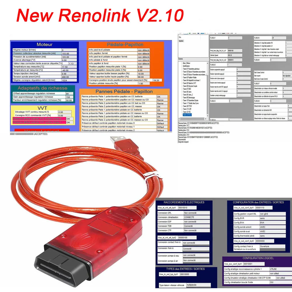 Renolink V2.10 OBD2 Diagnostic Interface for Renault ECU Programmer Airb-ag Code Readers V1.99 Upgraded Key Coding Auto Tools