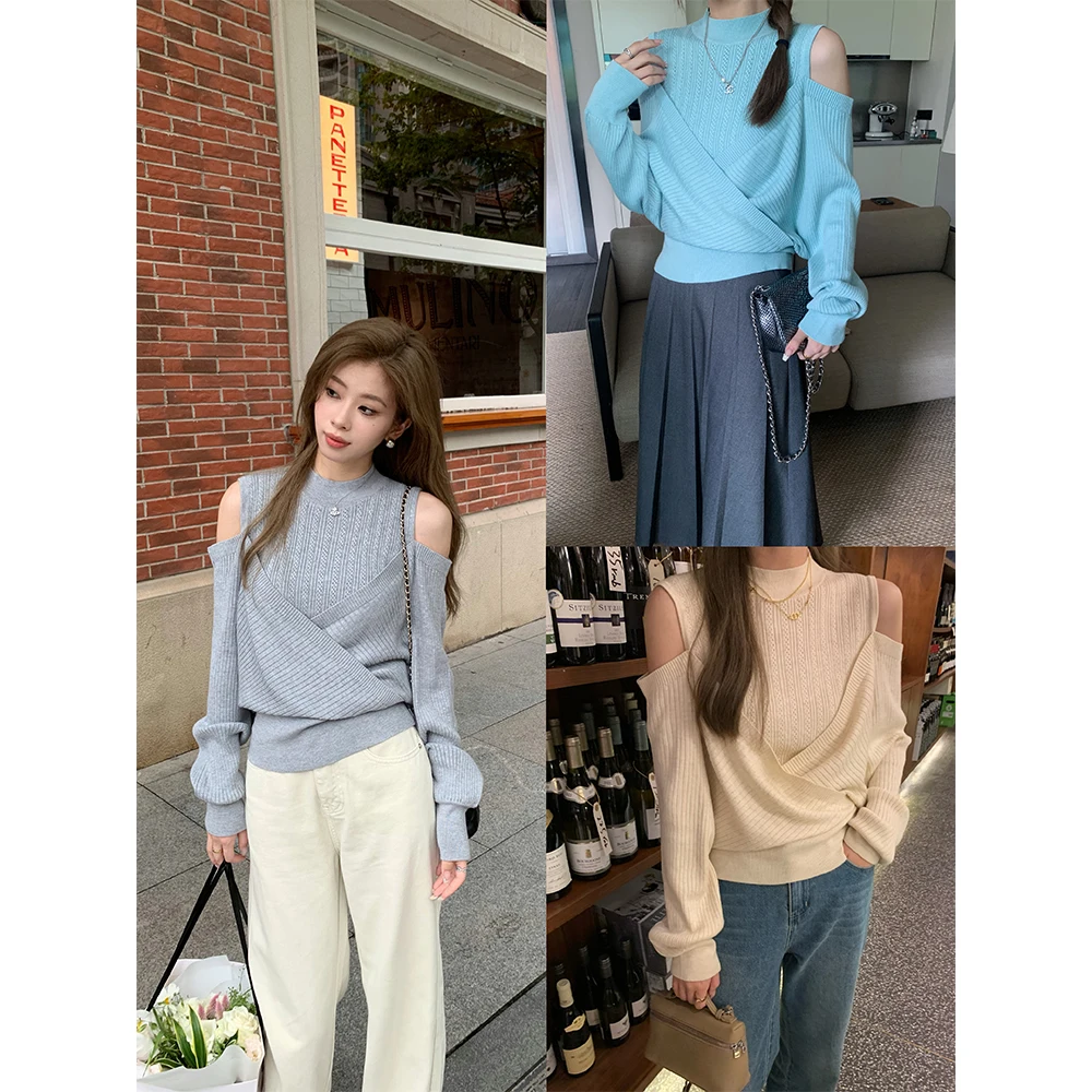 

Pijiuu женский мягкий свободный вязаный шерстяной свитер с высоким воротником и открытым дизайном, осень-зима, Новое поступление