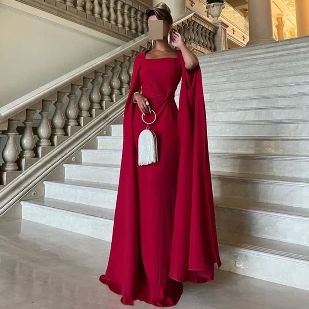 Formal Evening Dresses Burgundy Square Collar Cloak Sleeves Evening Gowns for Women Mermaid Elegant Party Dress customized