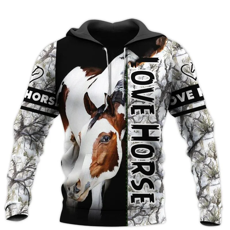 

Love Horse Pattern 3D Full Print Hoodie Unisex Long Sleeve Sweatshirt Casual Zip Hoodie Men's Sportswear M380