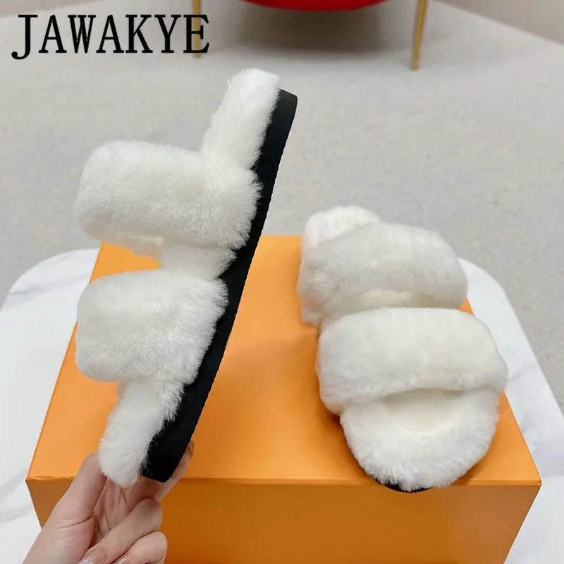 

Men & Women's Fur Slippers 2023 Open-toe Thick Sole Flat Platform Mules Autumn Designer Brand Unisex Wool Slippers Beach Shoes