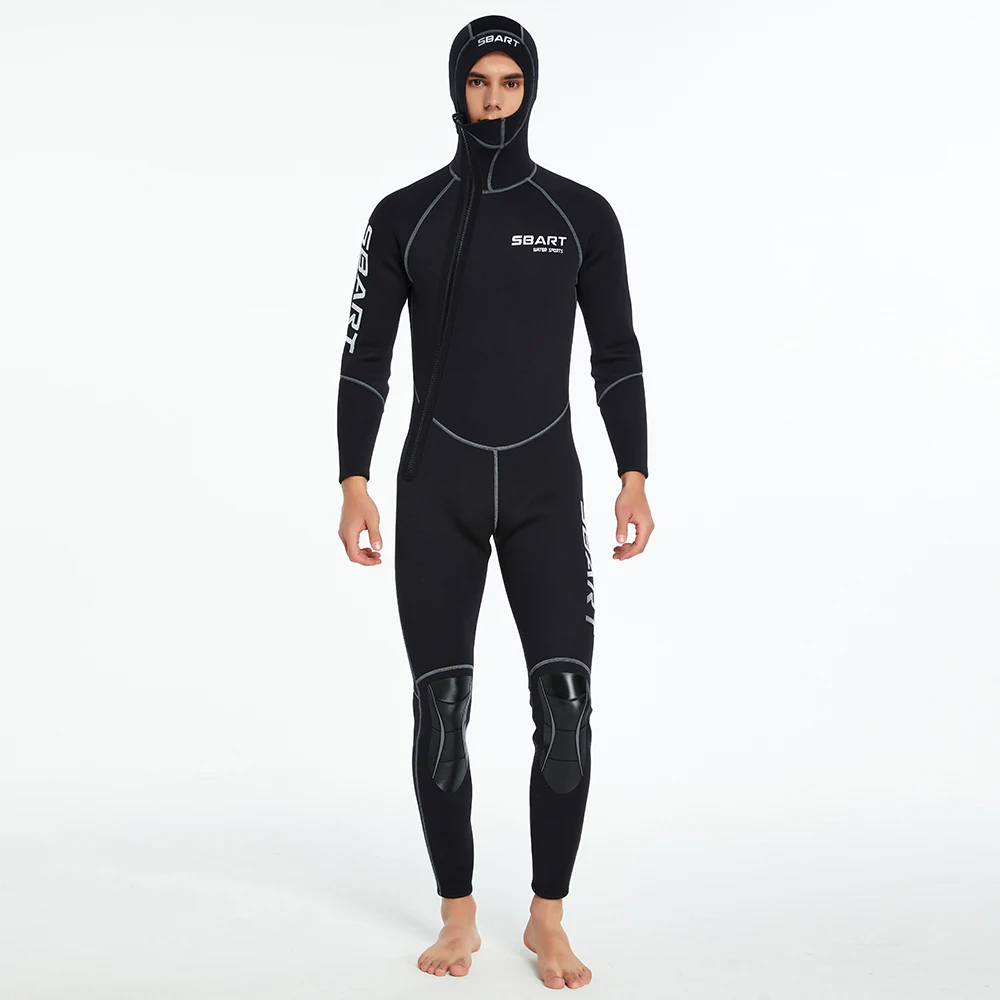 3mm Wetsuit Neoprene Full Diving Suits With Hood Men Stretch Long Sleeve One Piece Dive Skin, Front Zip Thermal Swimsuit Hoodie