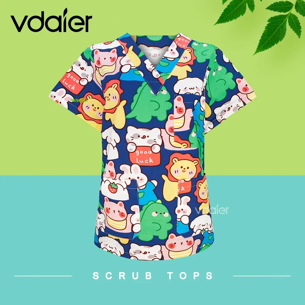 Lindo uniforme de Hospital para mascotas, Tops exfoliantes Unisex para médicos profesionales, manga corta, cuello en V, ropa Exfoliante para médicos