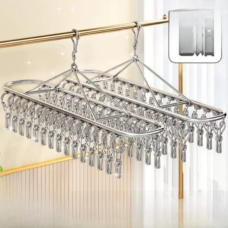 Stainless Steel Multi-Purpose Laundry Drying Rack for Socks And Underwear Balcony Clothesline Hanger Multi-Clip Drying Holder
