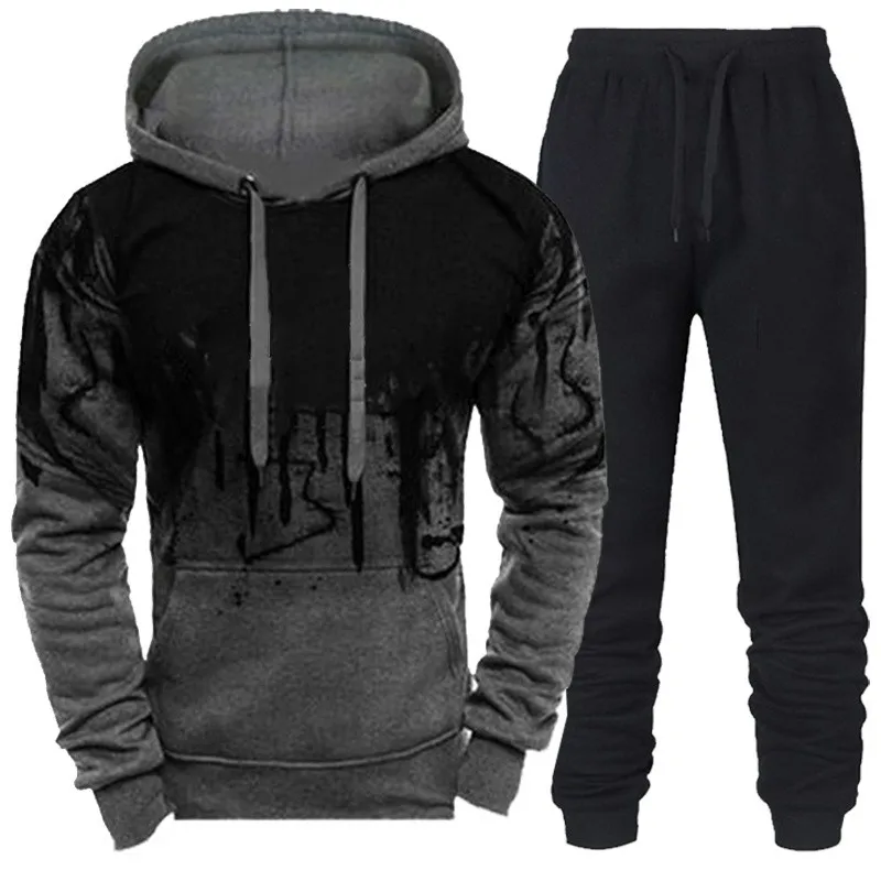 Autumn Winter Trending Tracksuits Men Camouflage Hoodie + Pant 2 Piece Set Sports Wear 3d Ink Jogging Suits