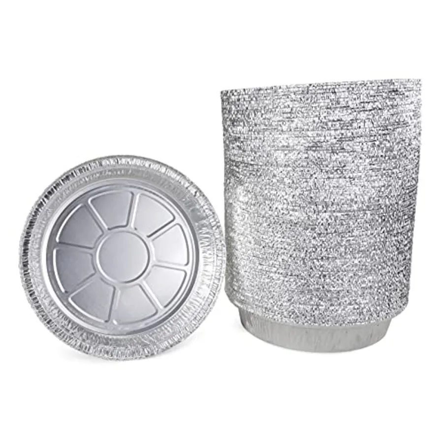 

9" Round Aluminum Foil Pans Pack of 100 - 1.75" Deep Angled Walls - For Roasting Baking Cooking Freezing - Disposable Aluminum
