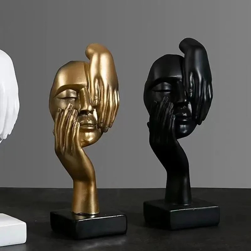 

European Modern Light Luxury Fiberglass Abstract Figure Sculpture Bronze Surface Ornament Crafts