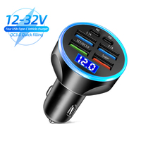 66W Car Charger QC3.0 Fast Charge 4 USB+2 PD 6-Port Car Cigarette Lighter Plug Flash Charge with Digital Voltage Display 12-32V