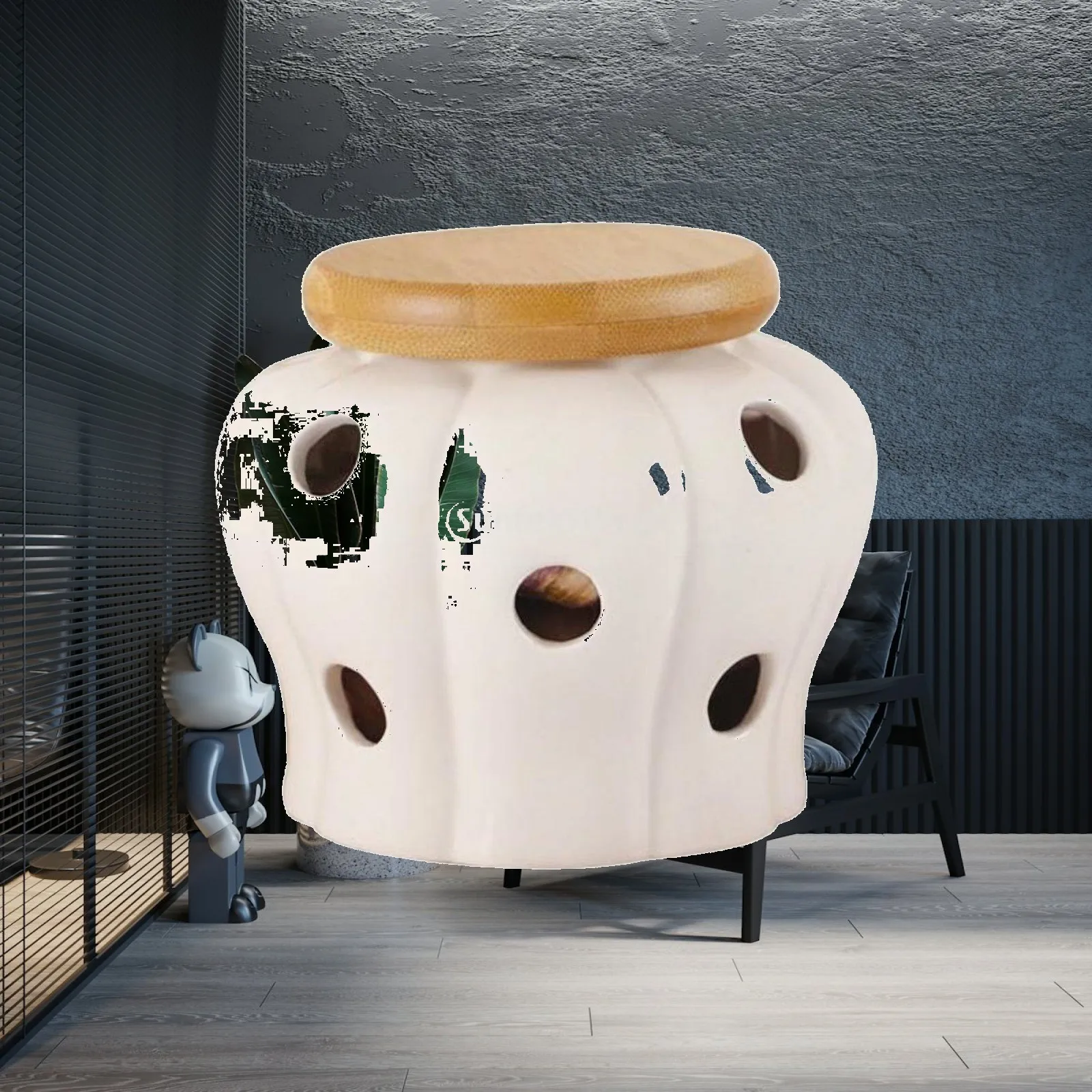 Ceramic Ventilated Storage Jar with Bamboo Lid Large Garlic Keeper Pumpkin Design Kitchen Storage Solution for Home Pantry
