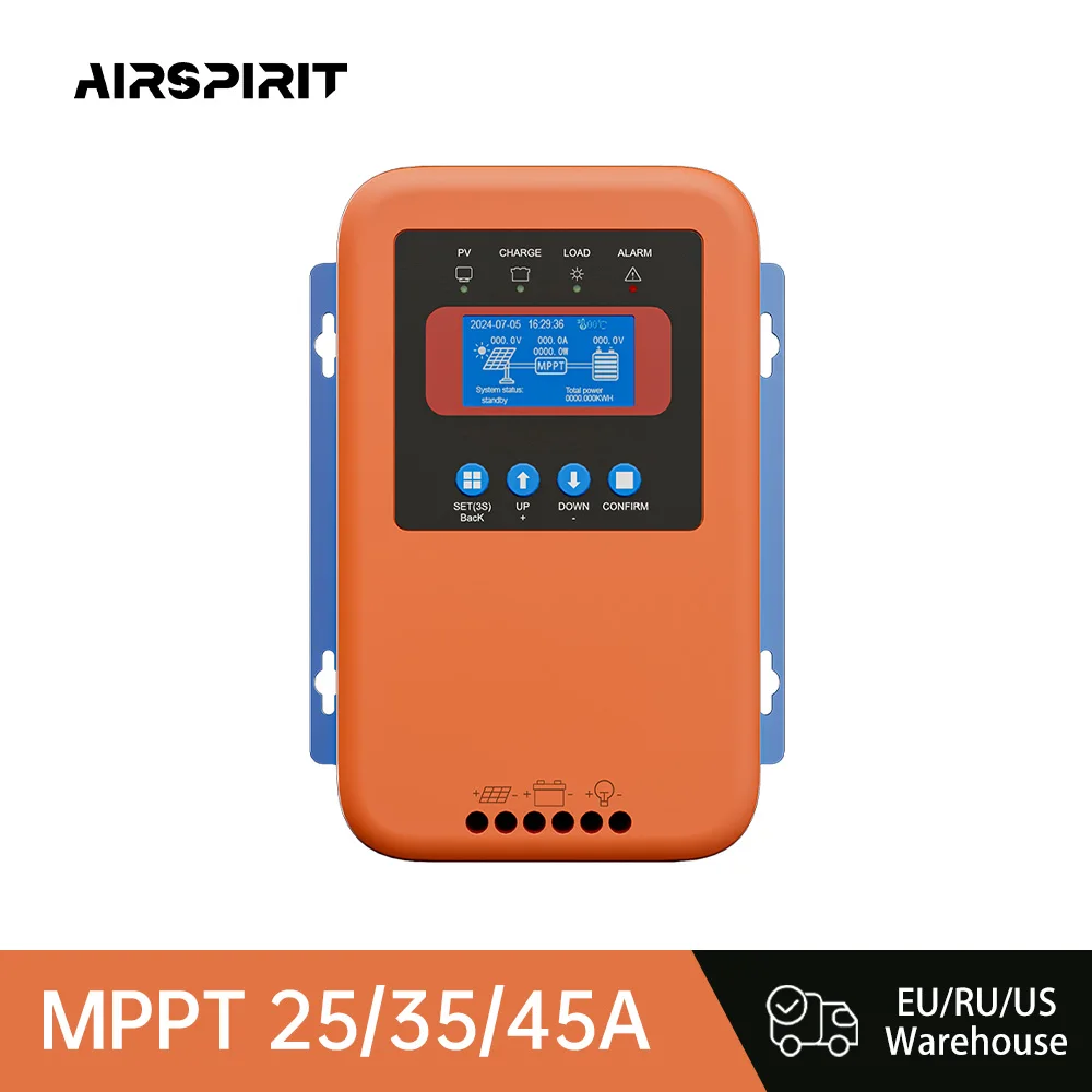 AIRSPIRIT MPPT 100A 80A 60A Solar Charge Controller 12V-48V 230V Max DC Solar Panel Input LCD For Lifepo4 Lithium GELLead Acid