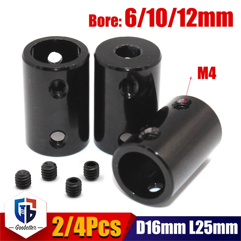 2/4Pcs D16xL25mm Black Aluminum Alloy Coupling Bore 6mm 10mm 12mm