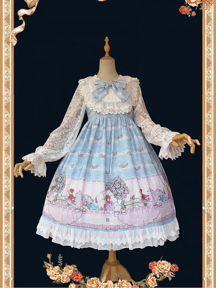 

Lolita Dress Small Tea Party Lace Long Sleeves Chiffon and Lace Dress with Headpiece