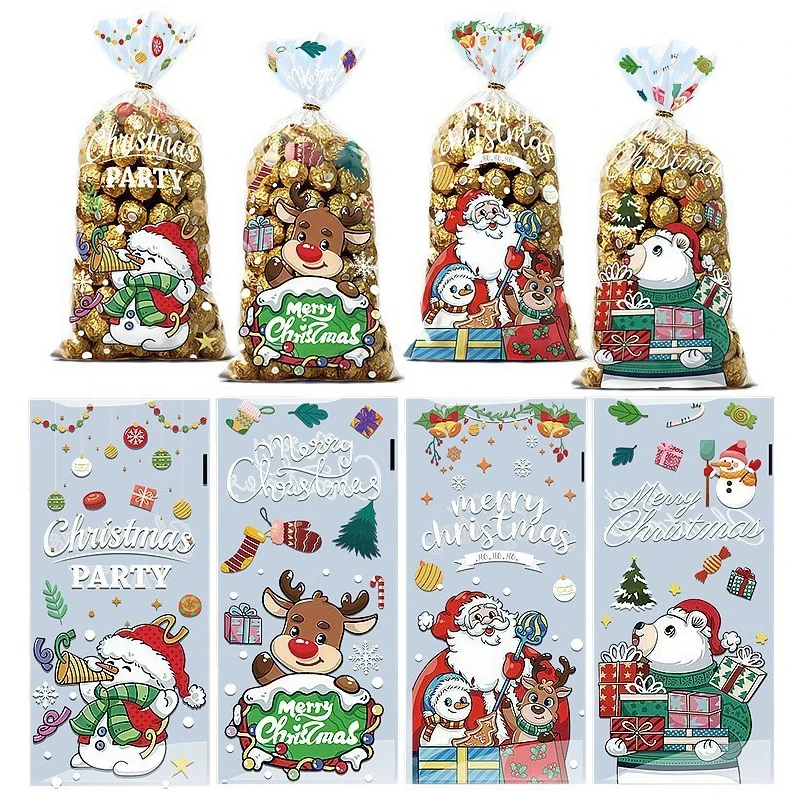 50 sacos de presente de Natal com laços de arame - padrões de boneco de neve de rena de Papai Noel para embrulho e decoração de férias