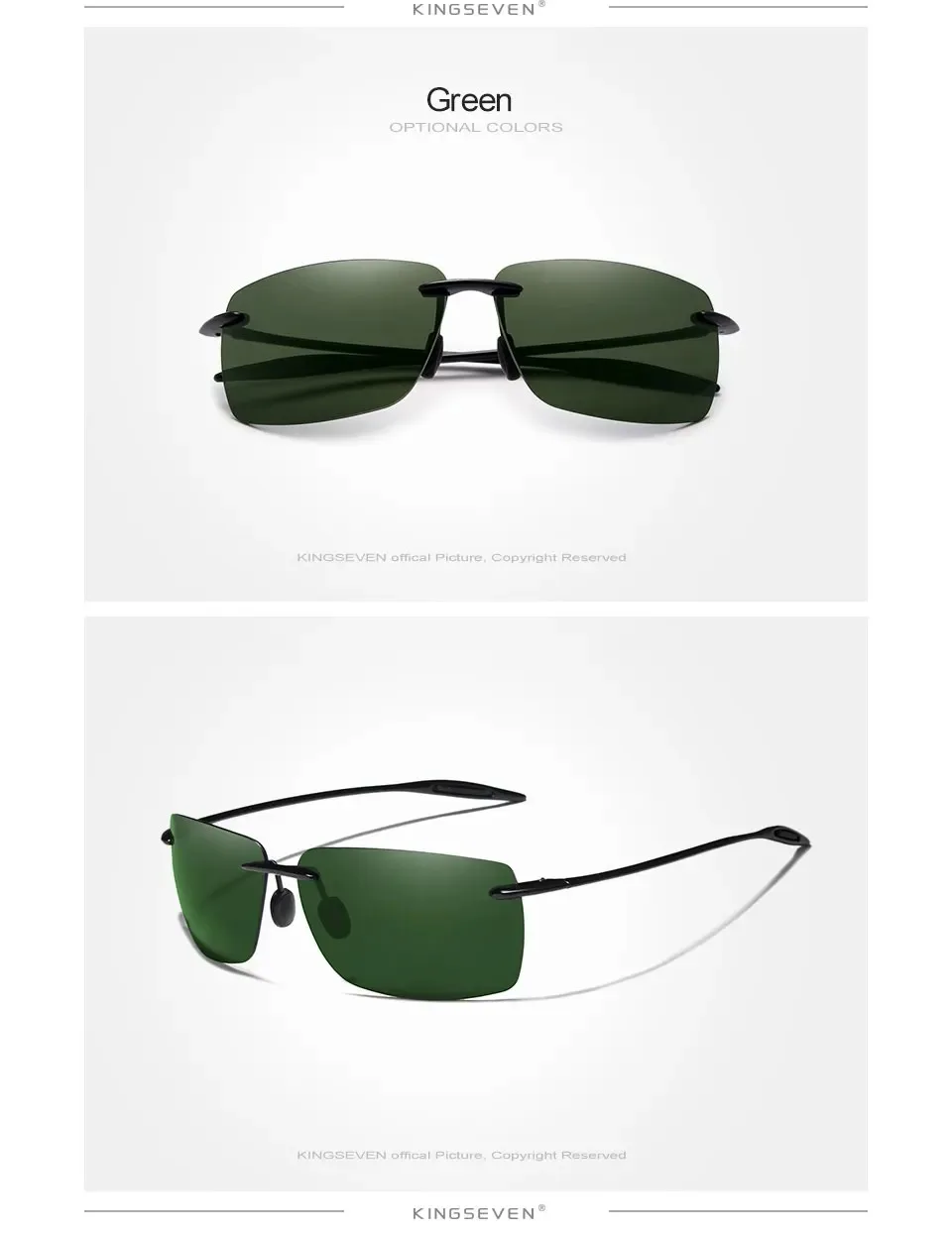 KINGSEVEN Randlose Sonnenbrille Polarisierte Rechteck Mode Beliebte UV400 Frauen Männer Kleine Quadratische Gläser Weiblich Männlich Sommer Brillen – Detail 5
