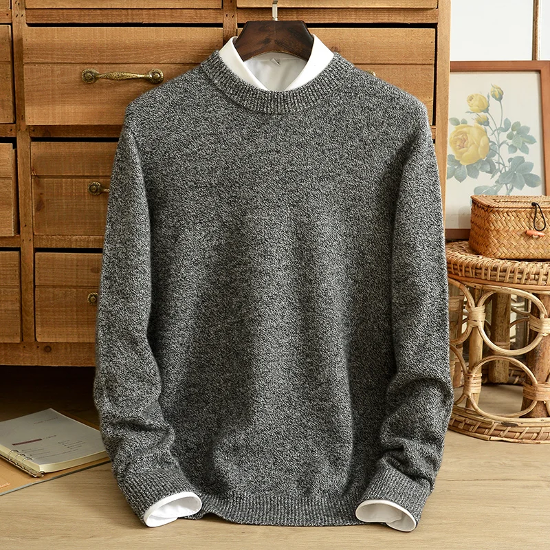 ZNTX Winter pure cashmere sweater men's crewneck thickened seamless knit solid color casual sweater youth vitality simple style